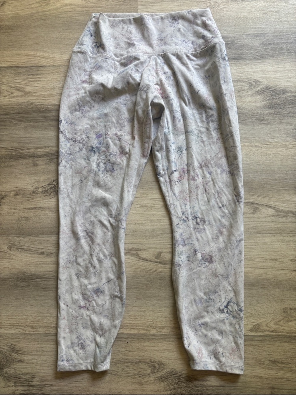 High-Waist Marble Print women's yoga/leggings - white, gray, blue, purple, pink
